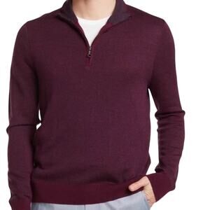 NWOT BROOKS BROTHERS Sweater Men M Burgundy Merino Wool Mock Neck 1/4 Zip